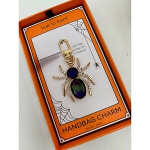 True to Form Spider Handbag Charm Bag Clip Keychain Halloween‎ Bling Gold